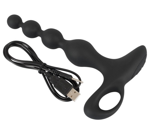 Черная анальная цепочка с вибрацией Rechargeable Anal Beads - 20 см.