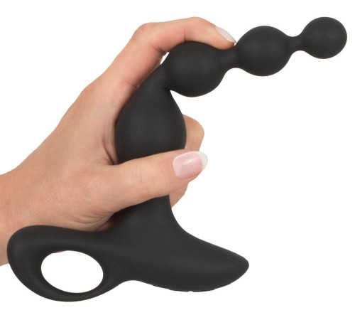Черная анальная цепочка с вибрацией Rechargeable Anal Beads - 20 см.