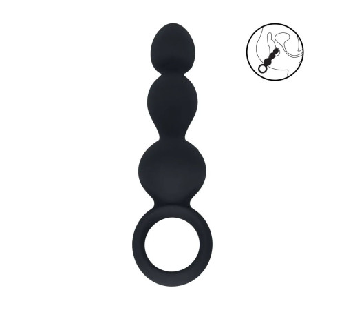 Черная анальная елочка Beaded Silicone Anal Probe with Loop
