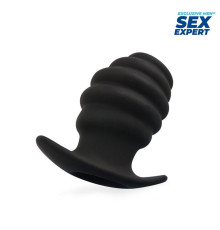 Черный рельефный анальный стимулятор-тоннель - 7 см.