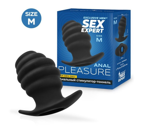 Черный рельефный анальный стимулятор-тоннель - 8 см.