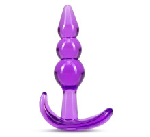 Фиолетовый анальный стимулятор Triple Bead Anal Plug - 9 см.