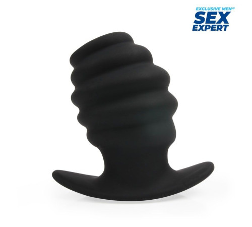 Черный рельефный анальный стимулятор-тоннель - 8 см.
