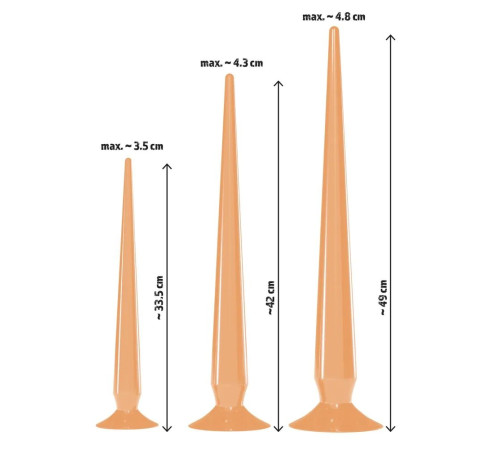 Набор из 3 телесных удлиненных анальных пробок Super Long Flexible Butt Plug Set