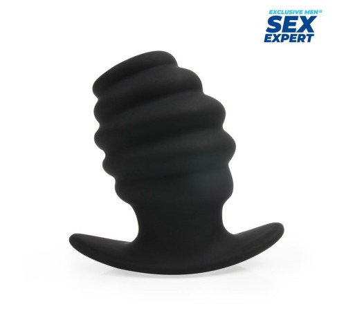 Черный рельефный анальный стимулятор-тоннель - 7 см.