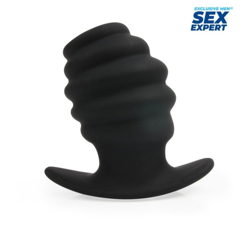 Черный рельефный анальный стимулятор-тоннель - 10 см.