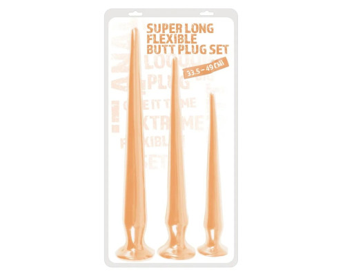 Заказать Набор из 3 телесных удлиненных анальных пробок Super Long Flexible Butt Plug Set
