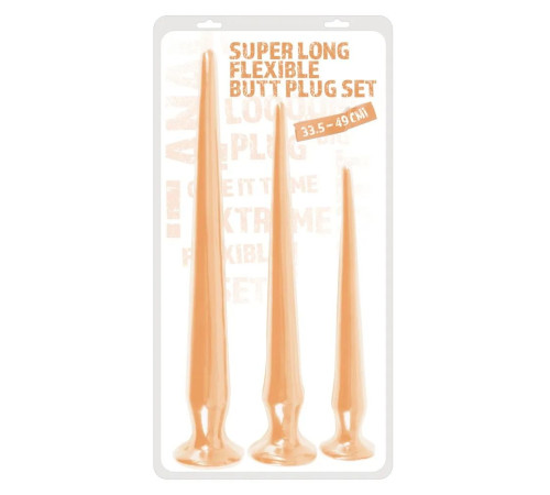 Набор из 3 телесных удлиненных анальных пробок Super Long Flexible Butt Plug Set