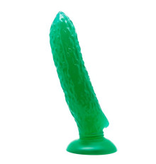 Зеленый стимулятор на присоске в форме огурца Cucumber - 17 см.