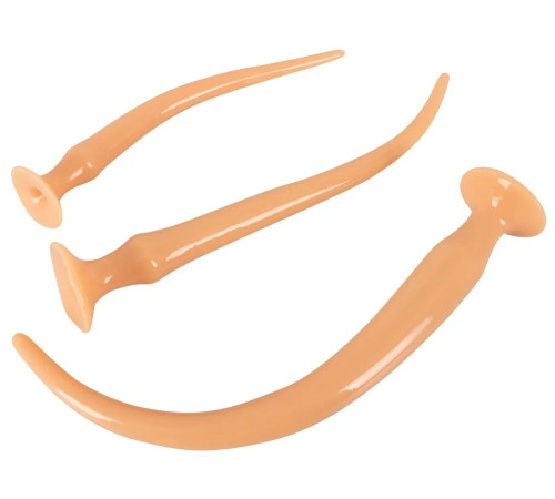 Набор из 3 телесных удлиненных анальных пробок Super Long Flexible Butt Plug Set