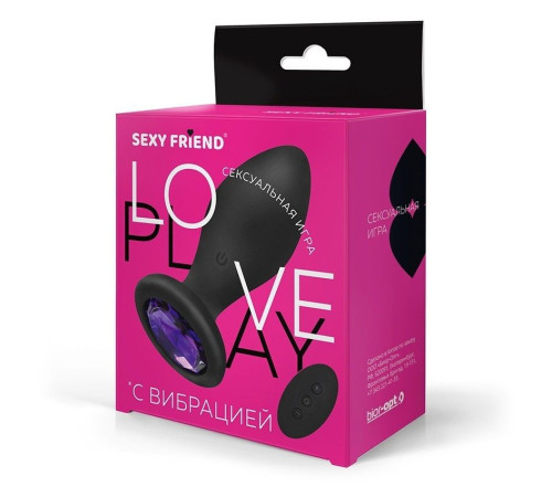 Черная вибровтулка с фиолетовым кристаллом и пультом ДУ - 8,5 см.