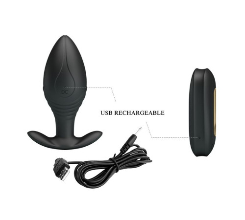 Роскошная черная анальная вибропробка Regina с пультом ДУ - 8,8 см.