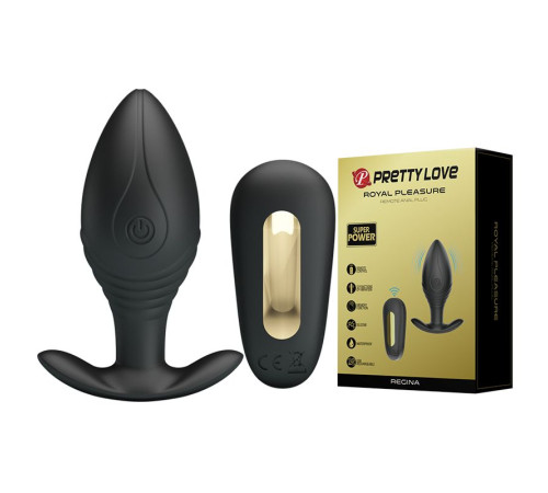 Роскошная черная анальная вибропробка Regina с пультом ДУ - 8,8 см.