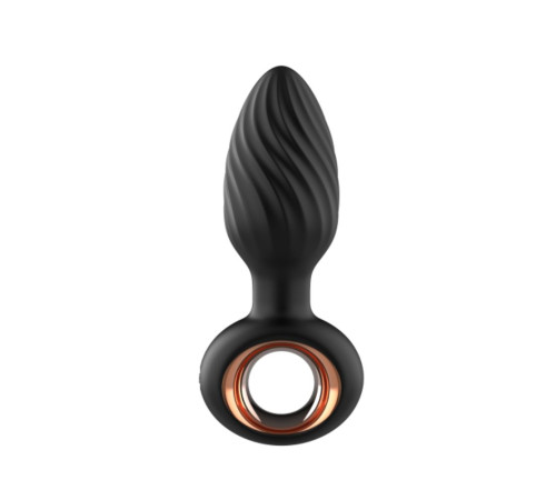 Черная анальная пробка с вибрацией, вращением и пультом ДУ