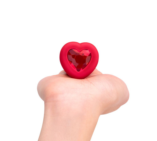 Красный анальный плаг с кристаллом-сердцем Vibrating Heart Shape Jewel Plug M-L