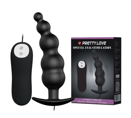 Черная анальная виброцепочка с пультом управления - 11,8 см.