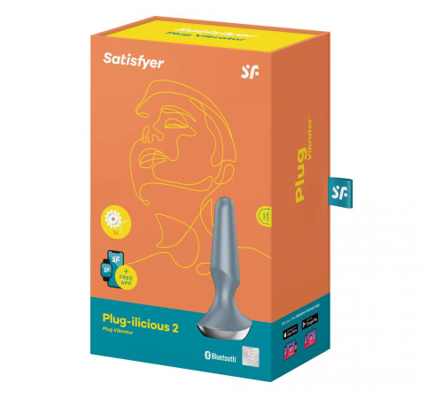 Серая анальная пробка с вибрацией Satisfyer Plug-ilicious 2 - 14 см.
