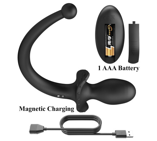 Черная анальная вибропробка с  хвостом и пультом ДУ