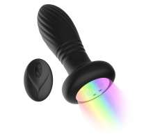Черная анальная пробка с вибрацией и LED-подсветкой - 11,9 см.