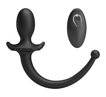 Черная анальная вибропробка с  хвостом и пультом ДУ