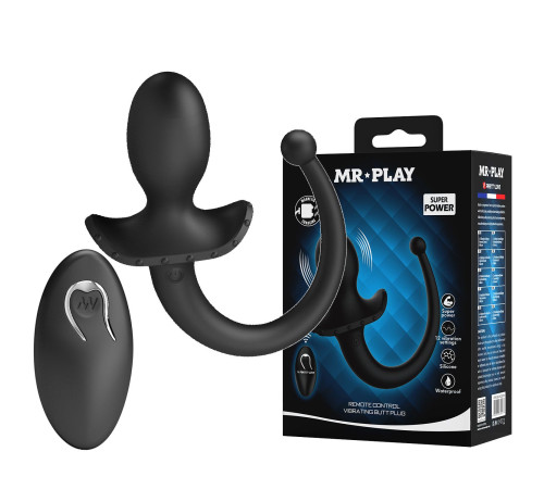 Черная анальная вибропробка с  хвостом и пультом ДУ