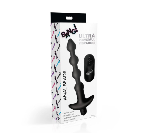 Черные анальные бусы с вибрацией и пультом ДУ 28X Remote Control Vibrating Silicone Anal Beads - 19 см.