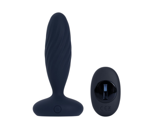 Темно-синяя анальная вибропробка Jordan с поступательными движениями - 12 см.