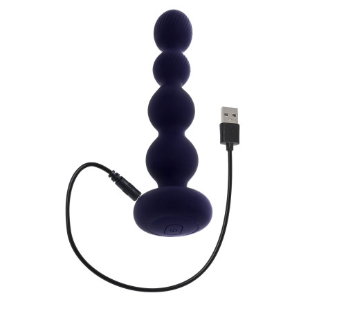 Фиолетовые анальные бусы с вибрацией и вращением Pleasure Orbit - 17,8 см.