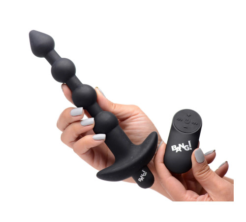 Черные анальные бусы с вибрацией и пультом ДУ 28X Remote Control Vibrating Silicone Anal Beads - 19 см.