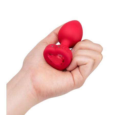 Красный анальный плаг с кристаллом-сердцем Vibrating Heart Shape Jewel Plug M-L
