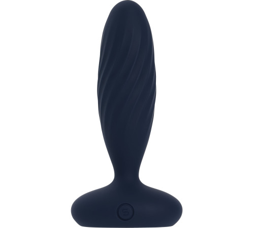 Темно-синяя анальная вибропробка Jordan с поступательными движениями - 12 см.