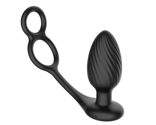 Заказать Черная анальная вибровтулка Tornado with Cock   Ball Rings с эрекционными кольцами