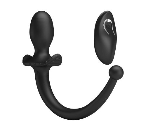 Черная анальная вибропробка с  хвостом и пультом ДУ