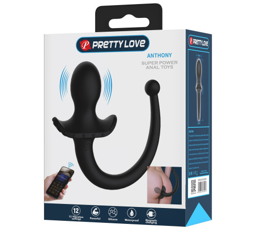 Черная анальная вибропробка с хвостом Anthony
