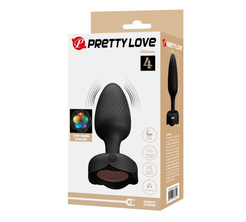 Черная анальная вибропробка с подсветкой Olman - 8,8 см.