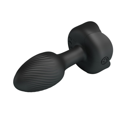 Черная анальная вибропробка с подсветкой Olman - 8,8 см.