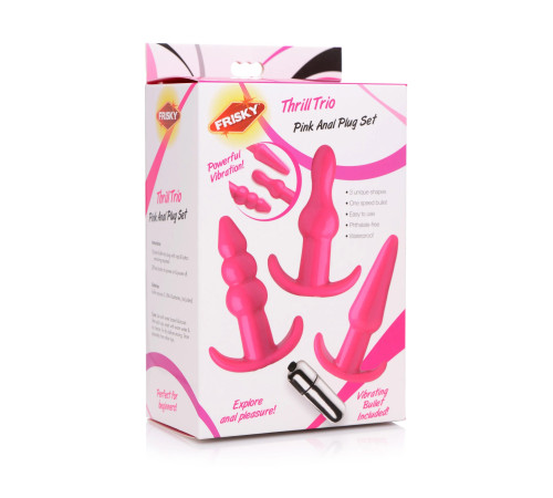 Набор из 3 розовых анальных пробок с вибропулей Thrill Trio Anal Plug Set Набор из 3 розовых анальных пробок с вибропулей Thrill Trio Anal Plug Set