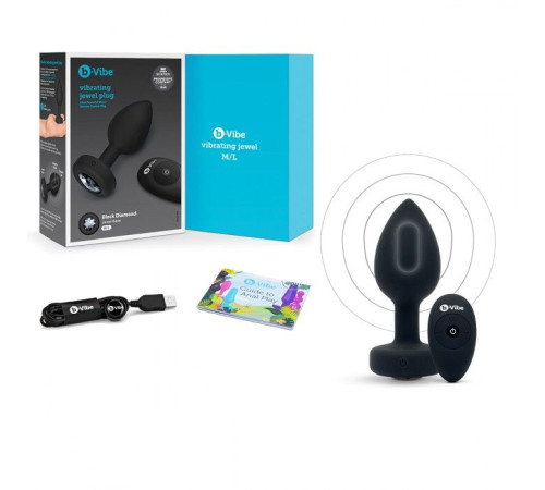 Черная анальная вибровтулка с кристаллом Vibrating Jewel Plug M/L - 10,5 см.