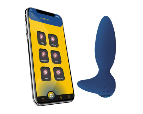 Заказать Синий анальный вибратор Little Rocket II + APP