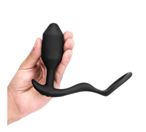 Черная анальная вибропробка с эрекционным кольцом Vibrating Snug   Tug M