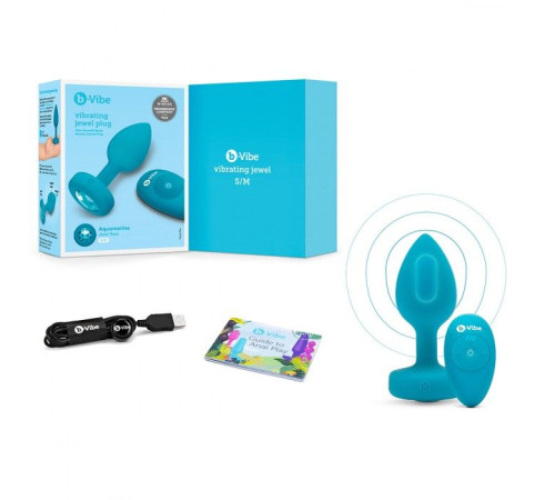 Бирюзовая анальная вибровтулка с кристаллом Vibrating Jewel Plug S/M - 10 см.