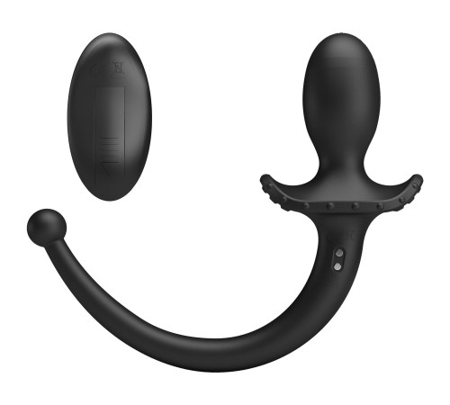 Черная анальная вибропробка с  хвостом и пультом ДУ