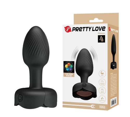 Черная анальная вибропробка с подсветкой Olman - 8,8 см.