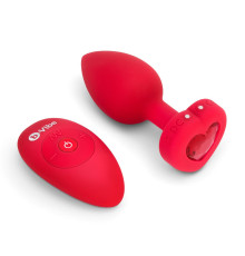 Красный анальный плаг с кристаллом-сердцем Vibrating Heart Shape Jewel Plug M-L
