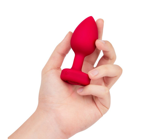 Красный анальный плаг с кристаллом-сердцем Vibrating Heart Shape Jewel Plug M-L