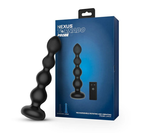 Черная анальная виброёлочка Nexus Tornado Beaded Probe Large с функцией вращения