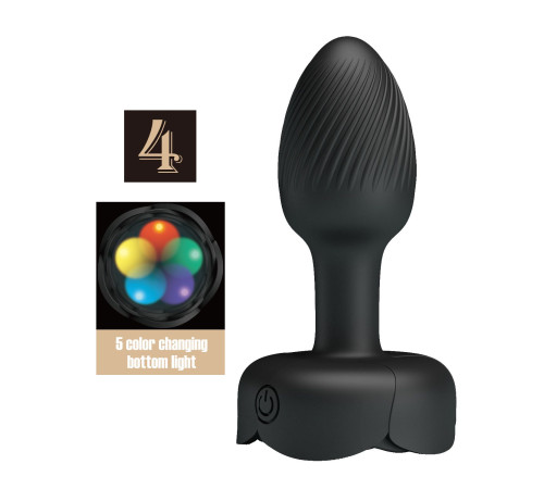 Черная анальная вибропробка с подсветкой Olman - 8,8 см.