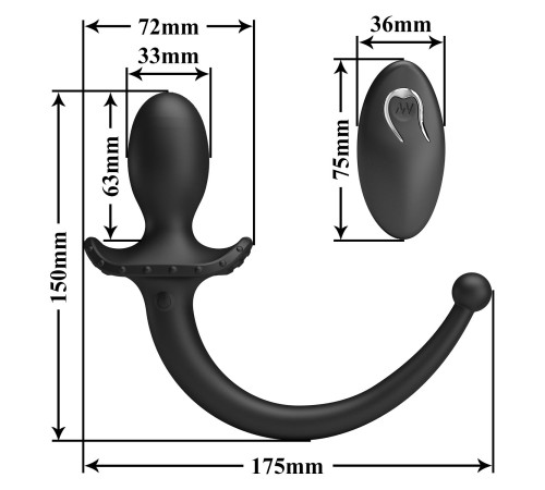 Черная анальная вибропробка с  хвостом и пультом ДУ