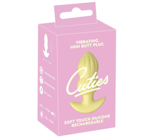 Желтая анальная пробка с вибрацией Cuties Vibrating Mini Butt Plug - 8 см.