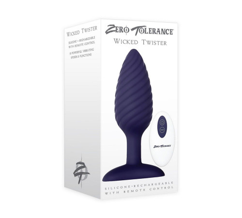 Синяя анальная пробка с вибрацией и пультом ДУ Wicked Twister - 12 см. Синяя анальная пробка с вибрацией и пультом ДУ Wicked Twister - 12 см.